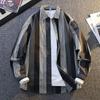 Men Thin Striped Long Sleeve Shirt New Loose Spring Autumn Color Block Casual Outerwear Trendy Commute Fashion Top