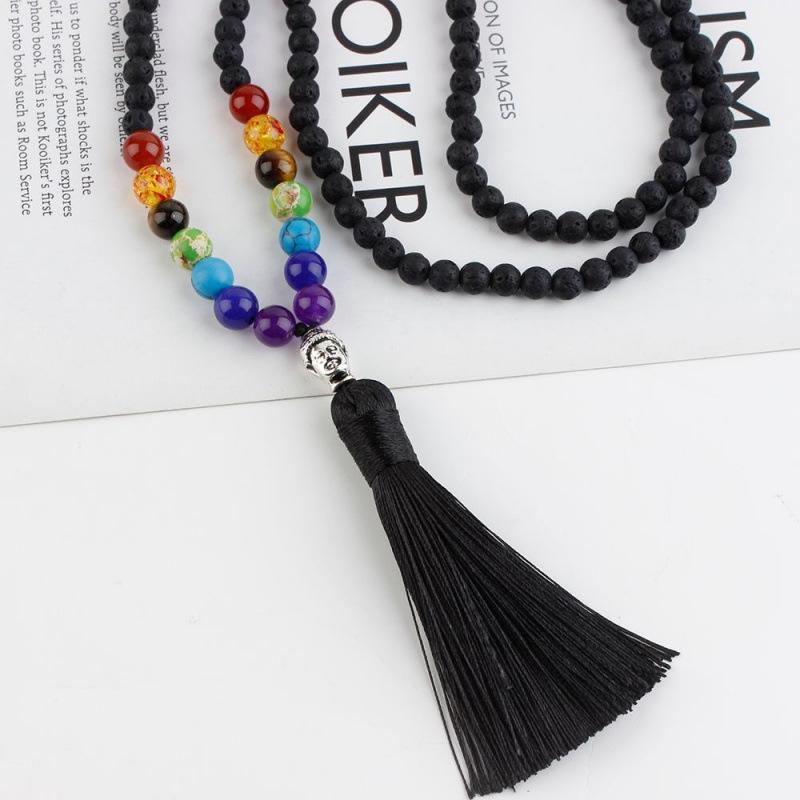 Seven Chakra Volcanic Stone Aromatherapy Yoga Necklace