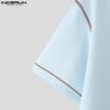 INCERUN Men Lapel Short Sleeve Stitching Buttons Casual Loose Shirts Tops