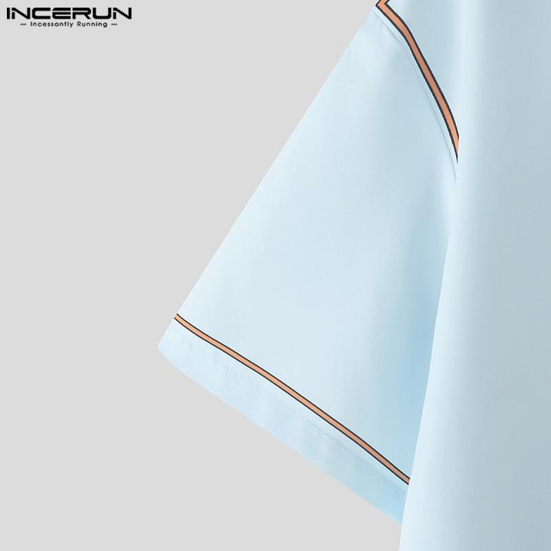 INCERUN Men Lapel Short Sleeve Stitching Buttons Casual Loose Shirts Tops