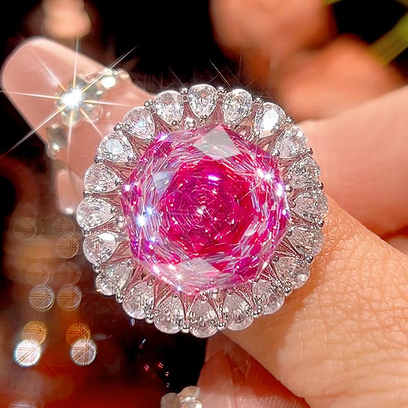 Autumn and winter new Huabi jewelry copper bottom gold-plated simulation rose red high-end jewelry set main stone 16-10m