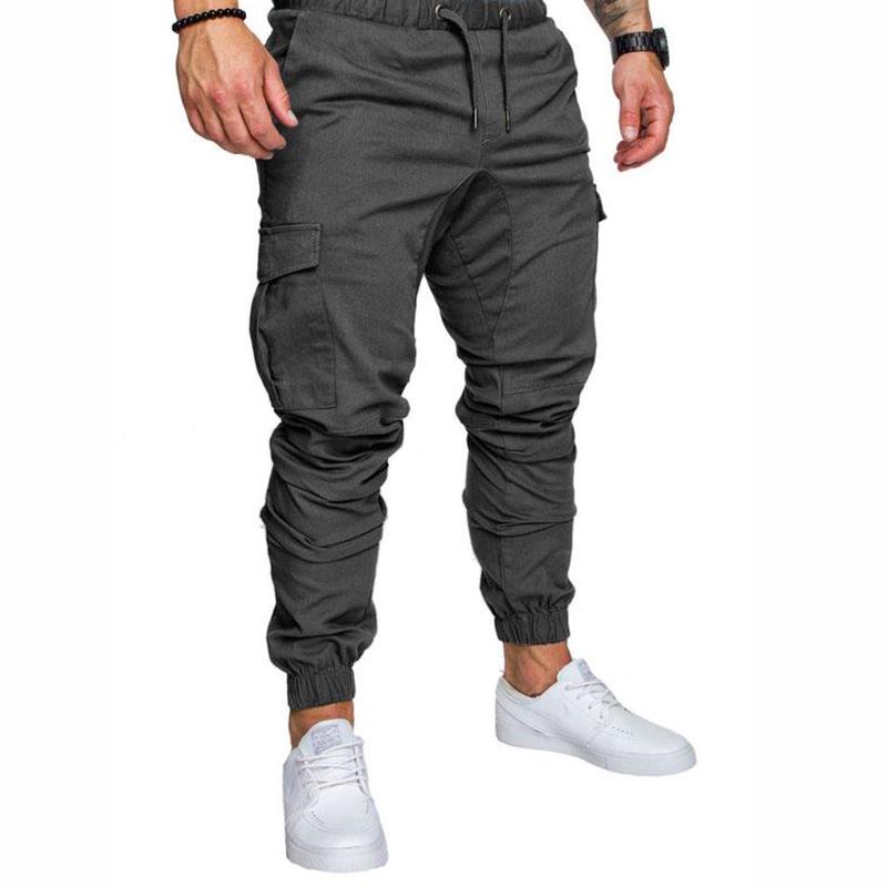 Fashion Long Pencil Pants Harem Trousers Big Pocket Slim Fit Fitness Men Casual Bottom