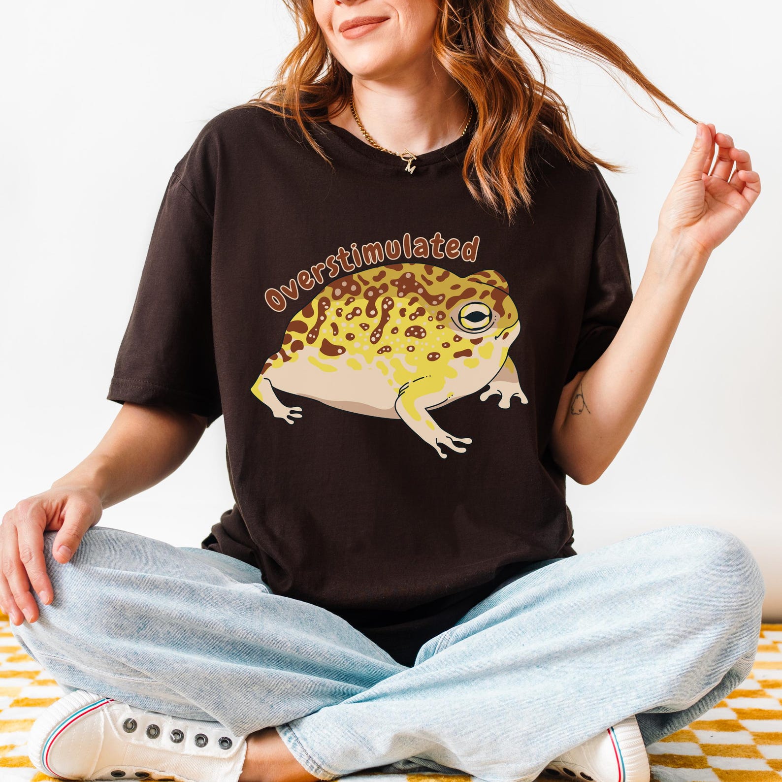 Overstimulated Frog T-Shirt: Anxious Meme Graphic Tee, Weirdcore Gen Z Clothing S