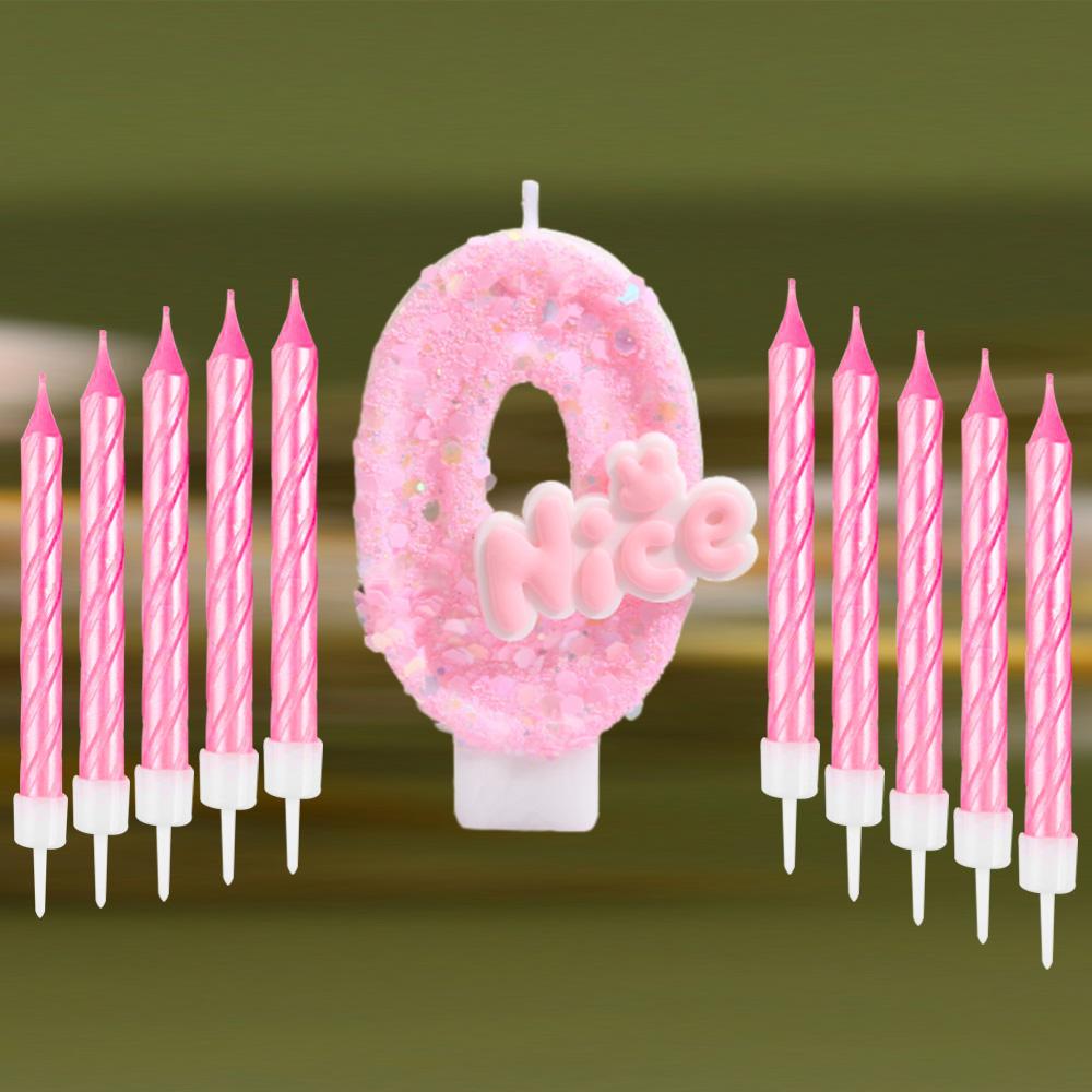 11pcs Glitter Pink Nice Birthday Candle 0-9 Cake Topper Decorations for Girl Woman Baby Shower Party Wedding Decor Supplies