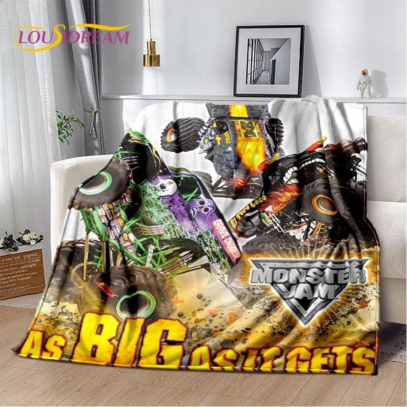 Monster Truck 3D Monster Jam Cartoon Soft Flannel Blanket for Bed Bedroom Sofa Picnic,Throw Blanket for Outdoor Leisure Nap Gift