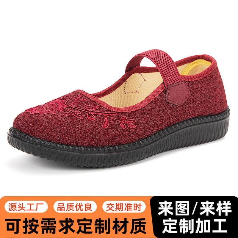 Old Beijing cloth shoes one pedal flat-soled elderly shoes non-slip soft-soled old lady shallow mouth single shoes street stall women's shoes