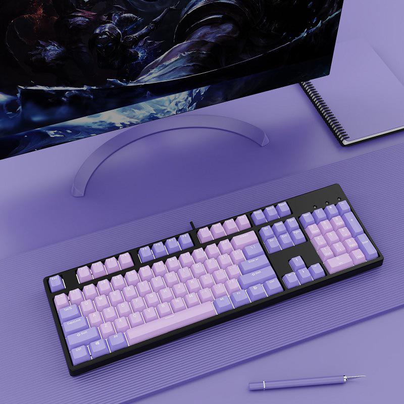 Hot-Swappable 104-Key Mechanical Gaming Keyboard for Girls, Wired, Blue/Black/Brown/Red Switches, Dual-Color Design