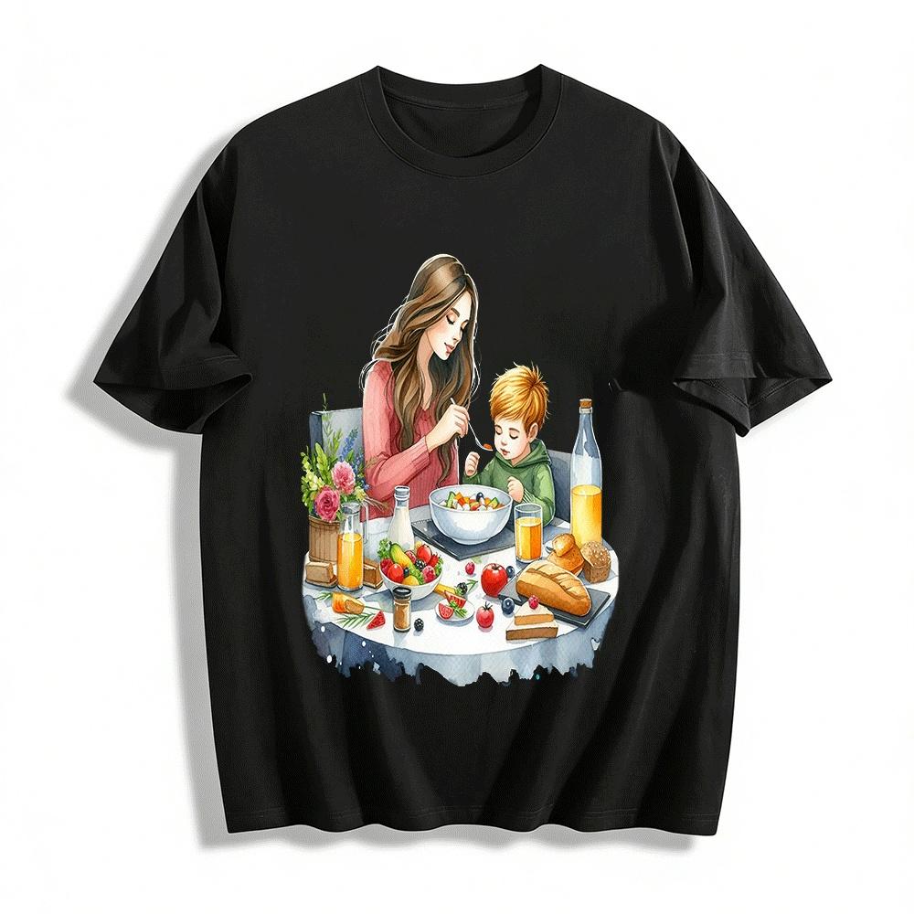 Warm Parent-Child Meal Time Printed Casual Top Pure cotton T-shirt XXS