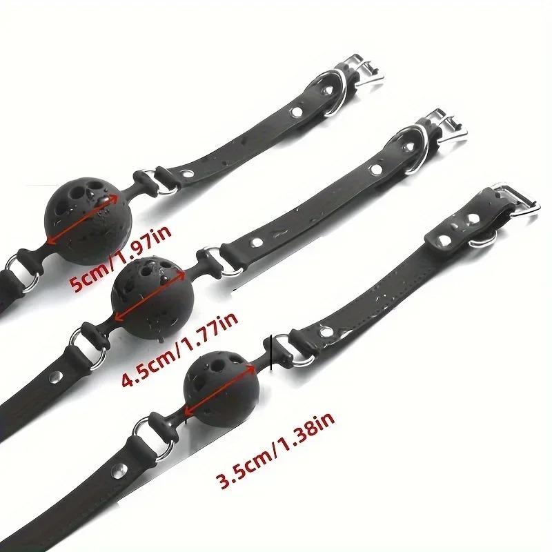 3Sizes Available Hollow Breathable Silicone Plug Mouth Bondage Faux Leather Adjustable Plastic Ball Adult Flirting Roleplay Game