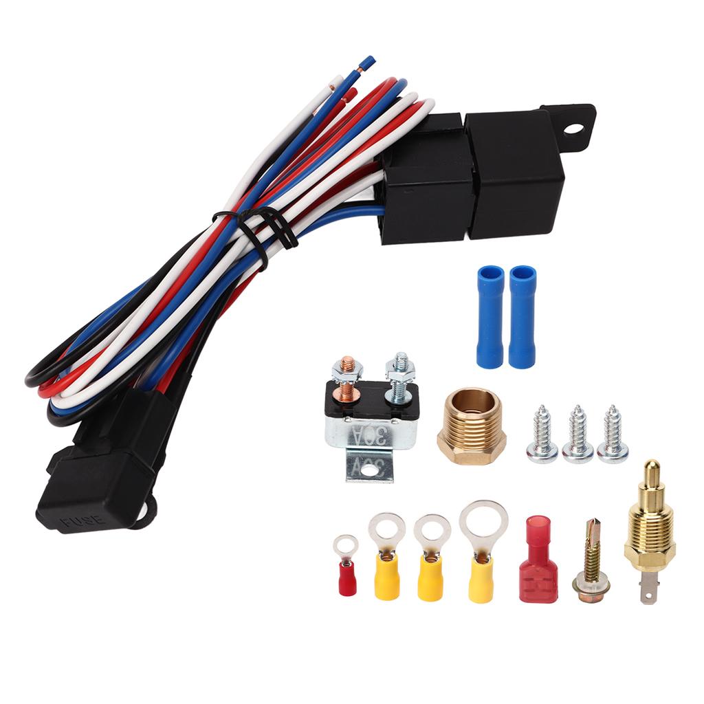 12V Electric Radiator Fan Thermostat Control Relay Wire Kit Complete for Cars Trucks Buses