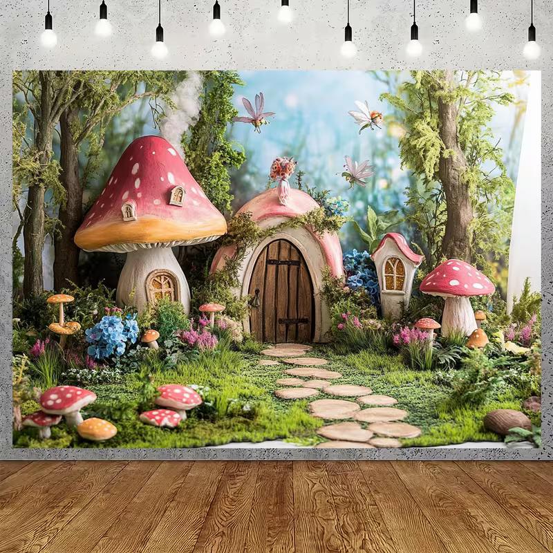 

2D Enchanted Forest Tapestry, Magical Mushroom House Wall Hanging for Aesthetic Room Decoration 47.2x31.5inch/120*80cm