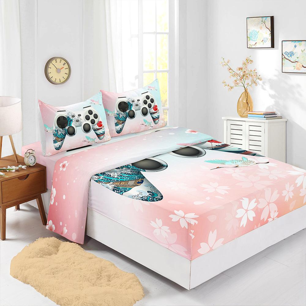 

Four-Piece Mattress Digital Printing Gamepad Mattress Protective Cover Bedding (90cm * 190cm * 40cm) Pillowcase * 1