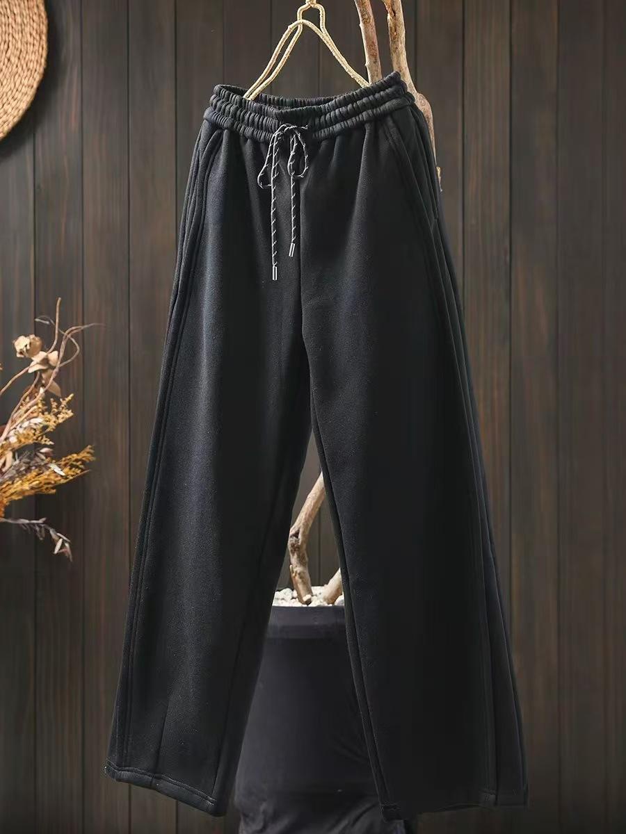 

Johnature Женские Зимние Брюки-Гаремы Кэжуал на Эластичной Талии и Кулиске, Хлопковые, Стираные, в Китайском Стиле, Винтажные M чёрный