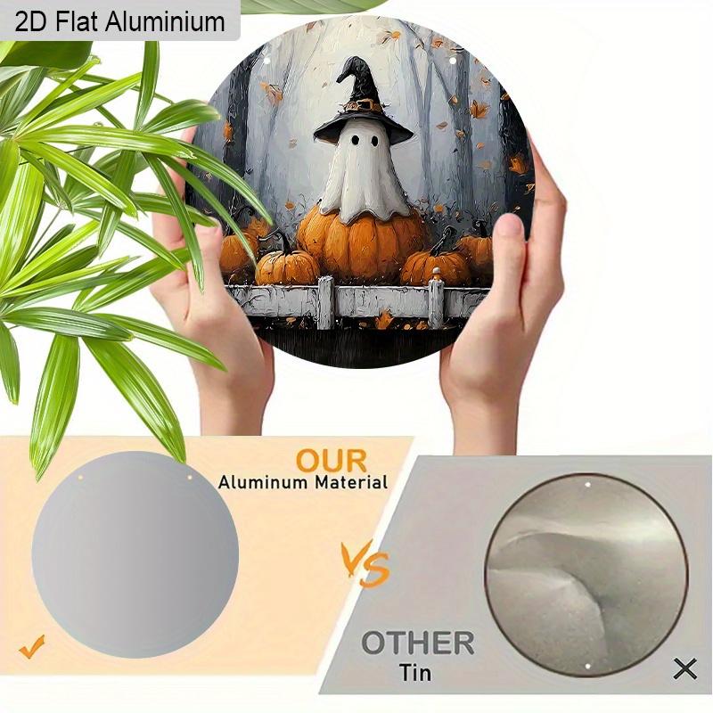 2D Flat Aluminium Oil Painting Style Halloween Sign with Ghosts Pattern - Halloween Figurine Ornaments - Ideal for Front Door, Wall, Porch, Window