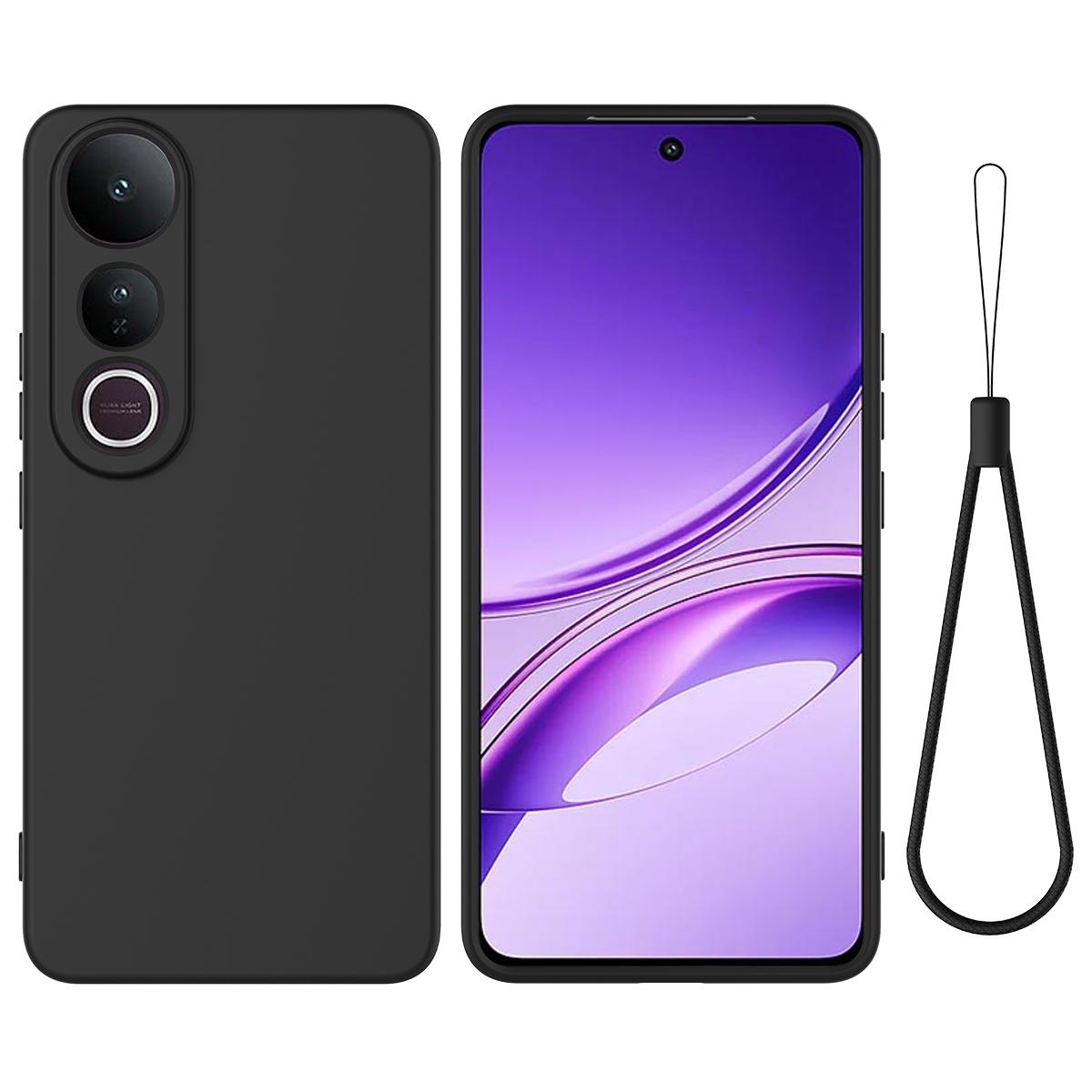 

For vivo V50 Lite 5G/vivo V50 Lite 4G Liquid Silicone Case Phone Back Cover with Hand Strap Black