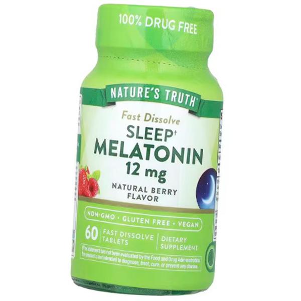 Мелатонин для сна, Sleep Melatonin 12, Nature's Truth  60таб Ягоды (72509016)