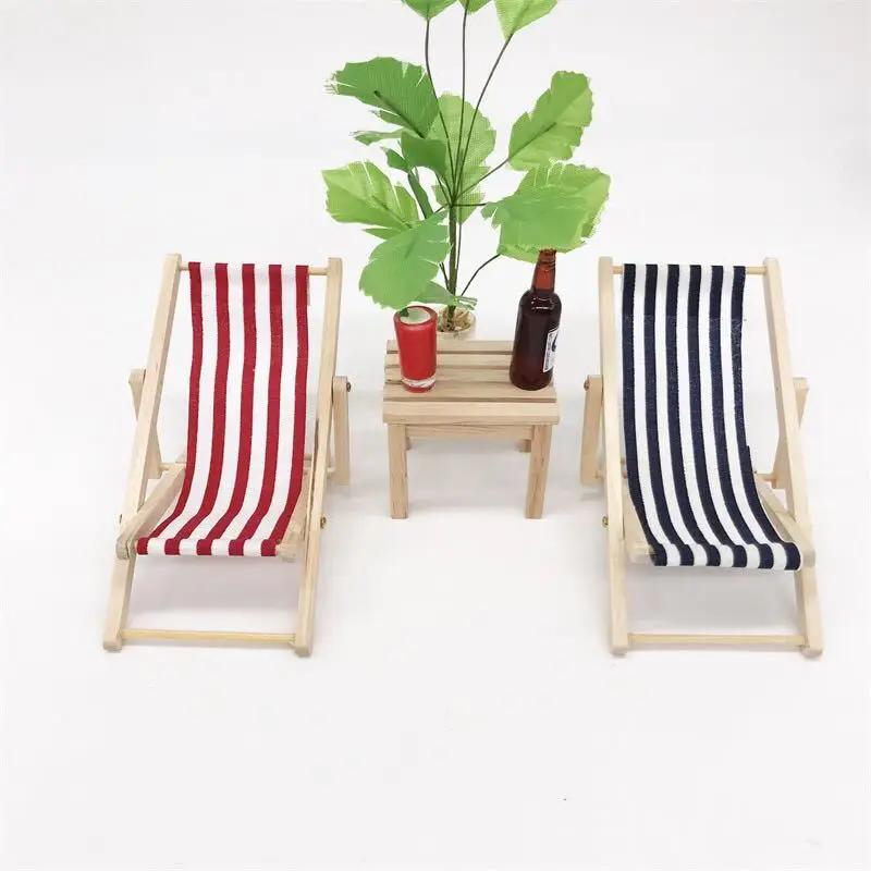 Simple Stripes 2 Pcs Mini  Beach Chair Emulational Furniture Labubu Doll Trendy Accessories Household Furnishings Decoration