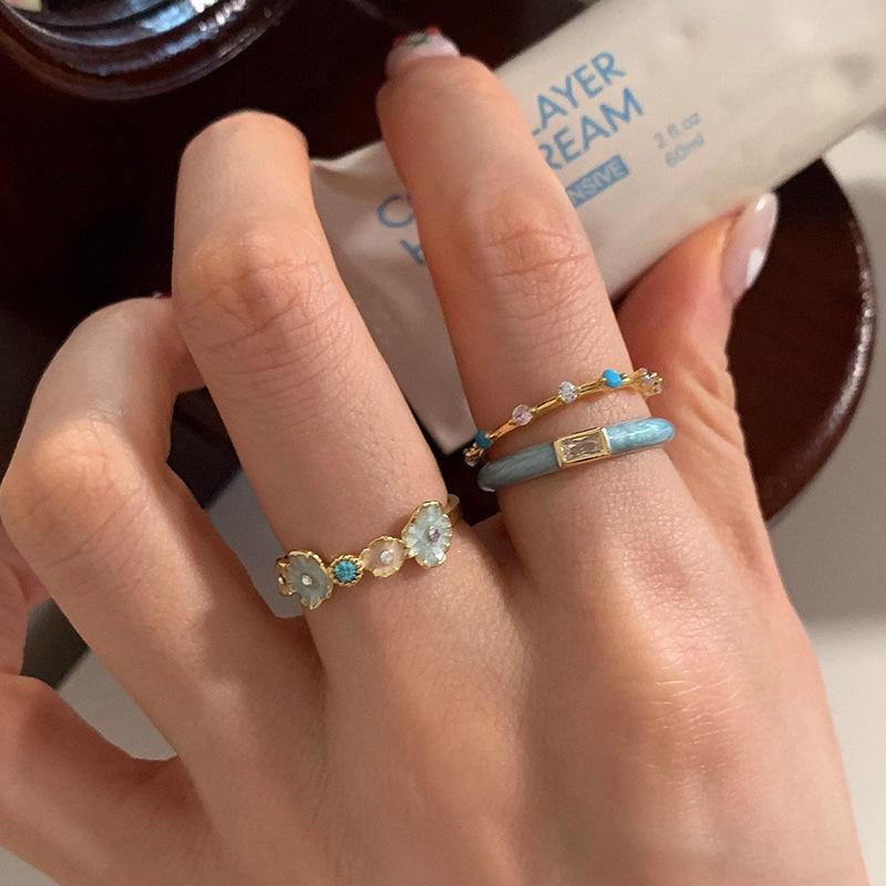 925 Silver Golden Flower Rings For Women Drip Glaze Plant Irregular Adjustable Sweet Jewelry Gift Dropship