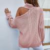 Women's And Winter Sexy Lapel Leaky Shoulder Color Pullover Knit Sweater