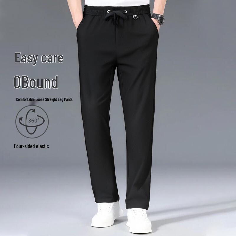 Snowflying Men s Lightweight Linen Blend Straight Casual Pants 2XL чёрный