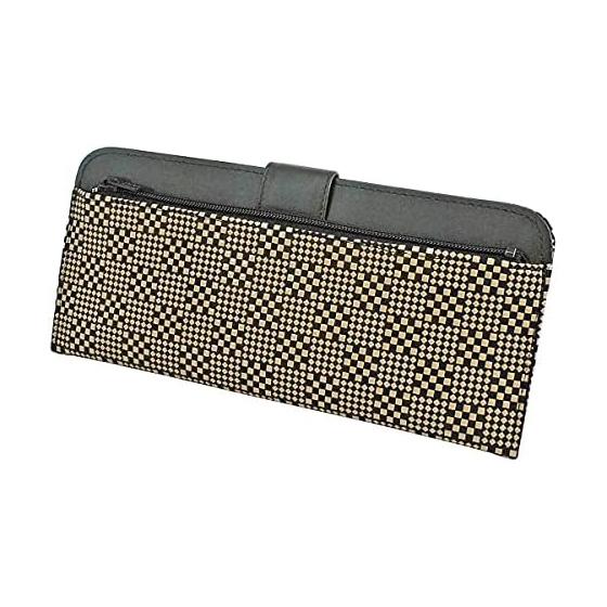 Inden-ya Inden Long Wallet Thin Deer Leather Black X White Lacquer Patterned Small Checkered Special Color 2107-11-167