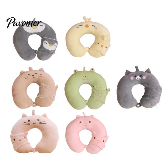 Neck Support Pillow 1 Set U-Shaped with Eye Mask, Pillow, Cute Animal Lightweight U-shaped Design, Travel for Road Trip Flight Pain Relief