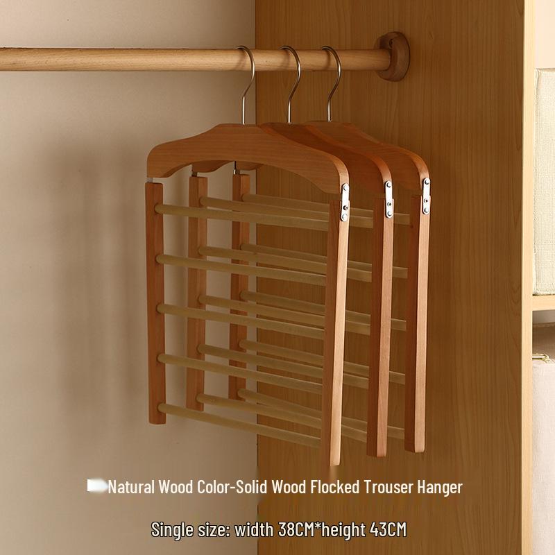 Kizhiqi Wooden Multi-Layer Non-Slip Trouser Hanger for Wardrobes