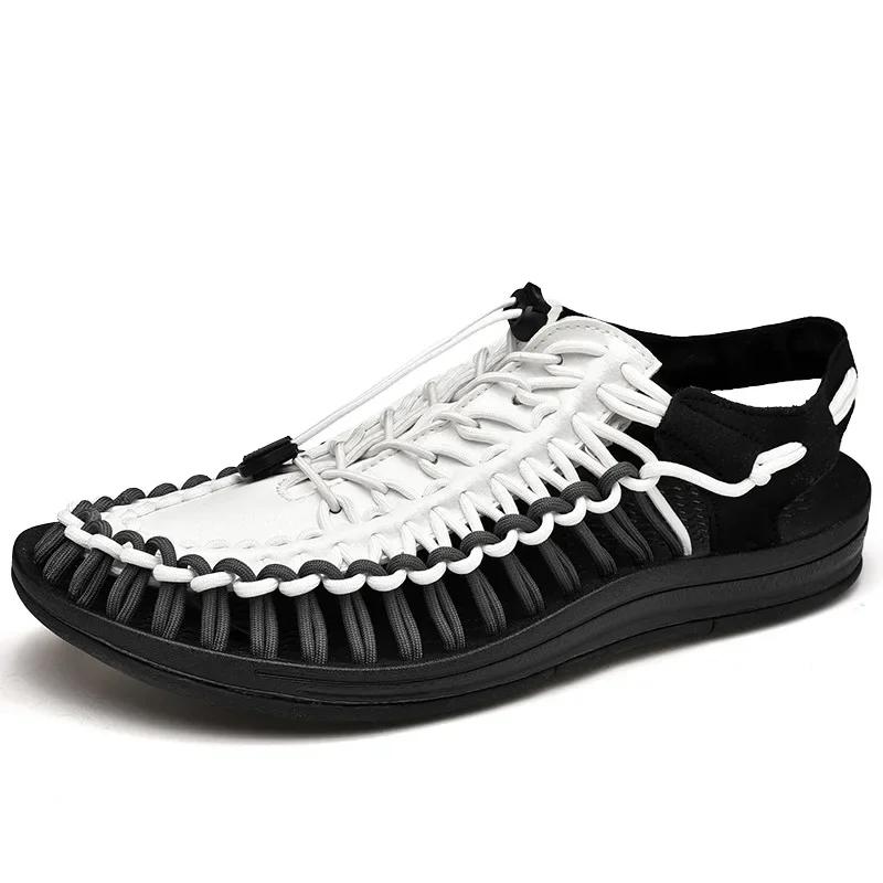 Whoholl Summer Knitted Men Sandals Breathable Casual Shoes for Men Outdoor Beach Sandals Plus Size 35-48 Summer Footwear Man