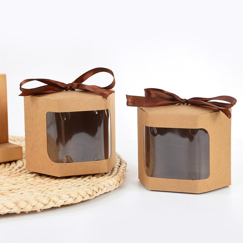 5/10Pcs Kraft Paper Candy Gift Box with Window Ropes Cake Chocolate Packaging Boxes Wedding Favors Birthday Party Decor Supplies