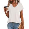 Women's Fashion Casual Slim Fit Waist Cap Sleeve V Neck T-Shirt Top