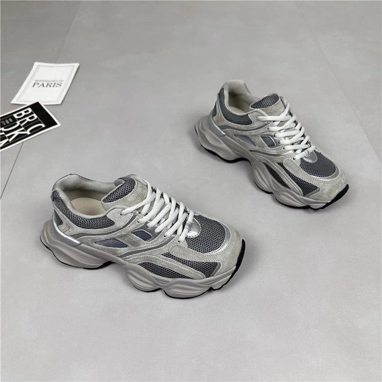 [Armano] Leather Daddy Shoes Women's 2025 Spring Platform Mesh Breathable Running Casual Sneakers Women's Versatile