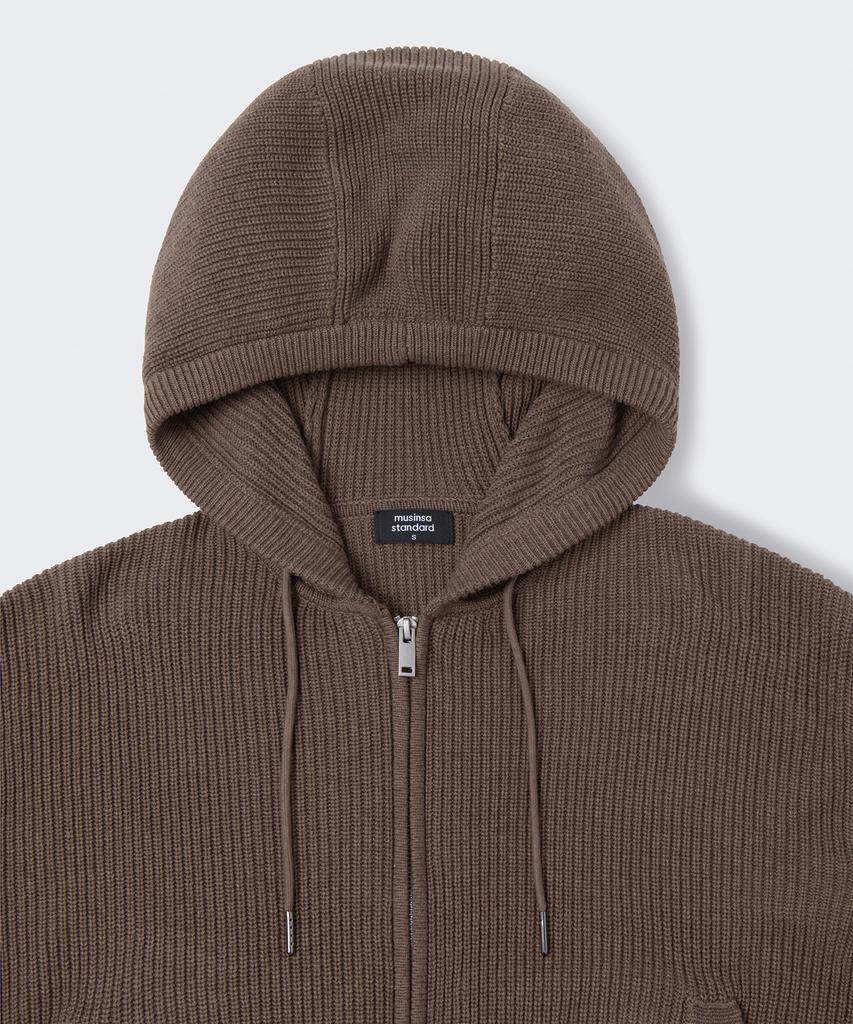 MUSINSA STANDARD WOMAN Damen Rippstrick Kapuzen-Reißverschluss [Heidebraun]