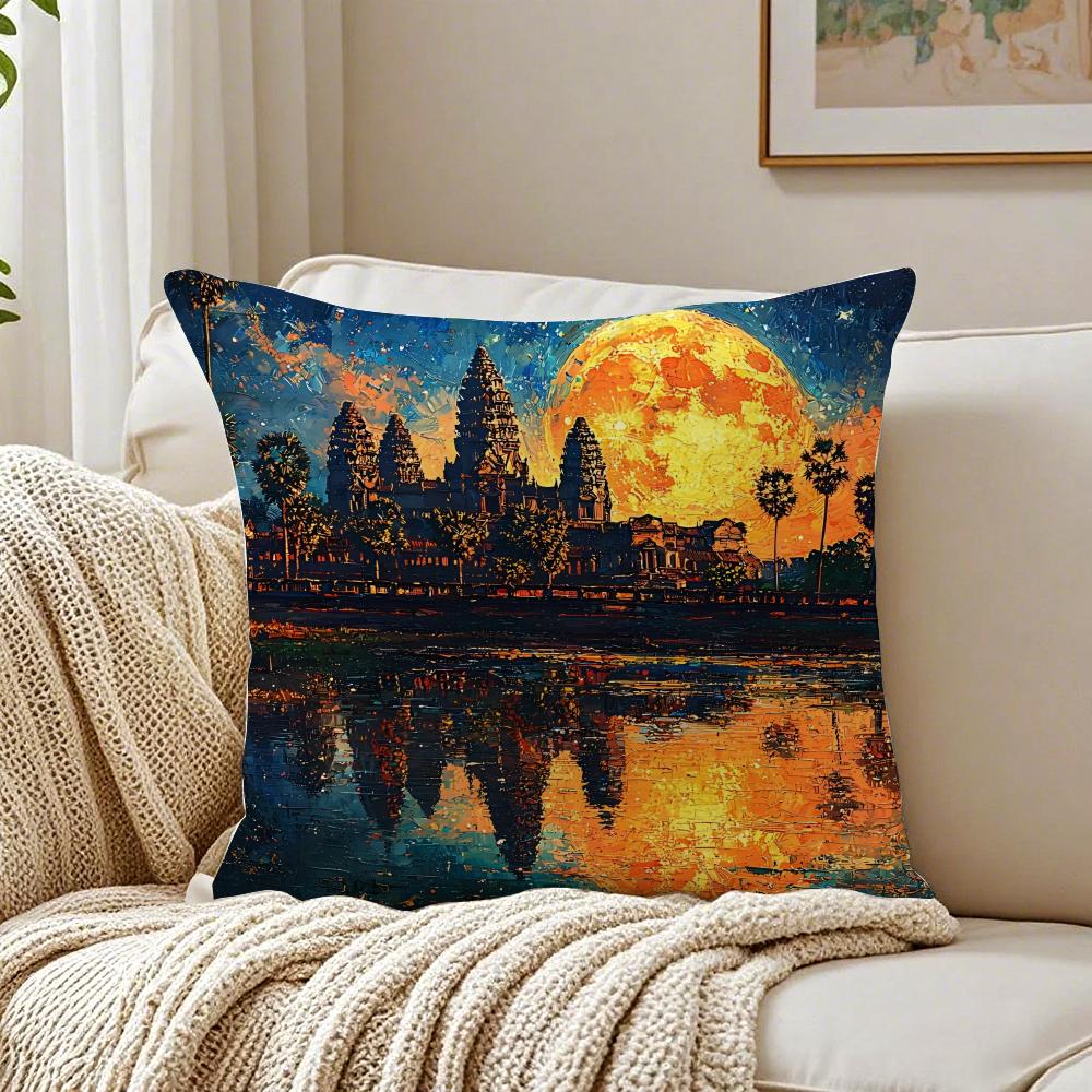 Oil Painting Artwork Angkor WatW Cushion Cover Pillowcase Antidustmite living Room Sofa Decor Cushion Room