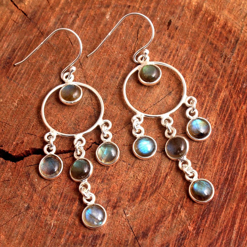 Prehnite Larimar Black Onyx Silver Earring, Silver Charm Jewelry, 925 Sterling Silver Handmade Earring, Gifts For Her