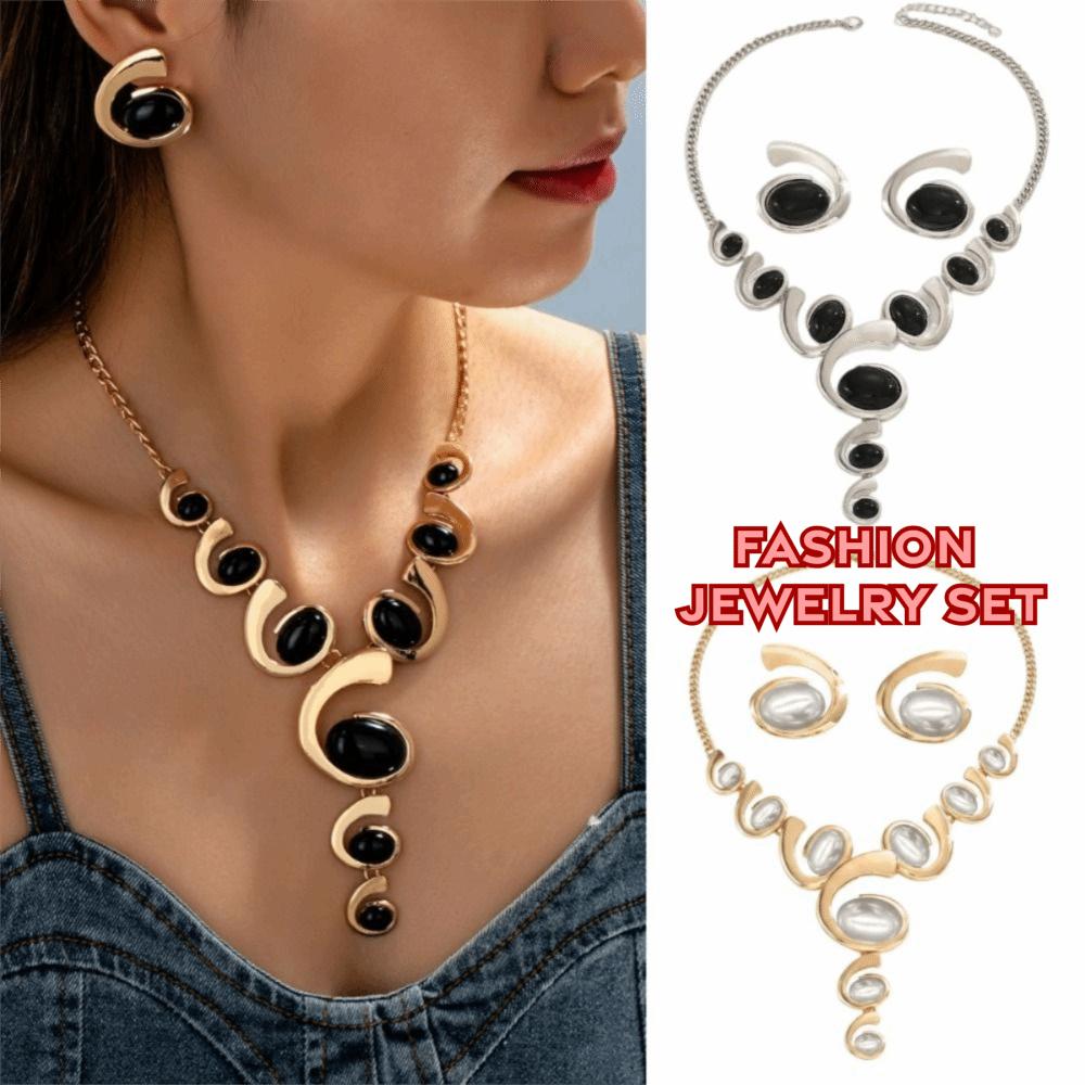 3Pcs/Set Geometric Women's Fashion Jewelry Set Elegant Vintage Long Y-shaped Necklace Bohemian Spiral Snail Coil Pendant Bridal