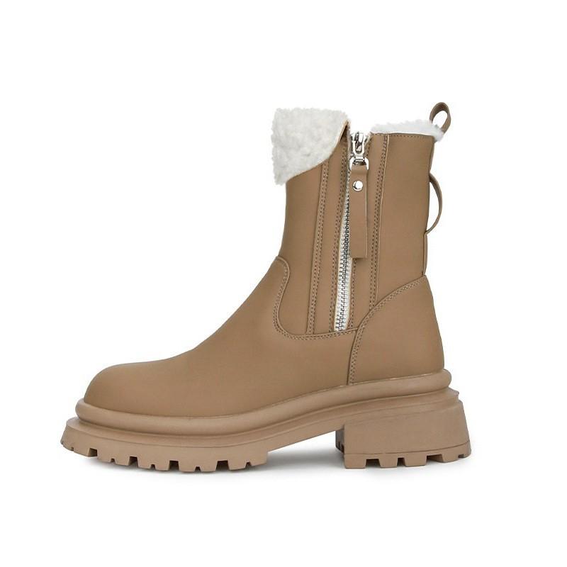 Winter new lamb wool side zipper piled thickened thick heel platform short boots women's fluffy snow boots Martin boots