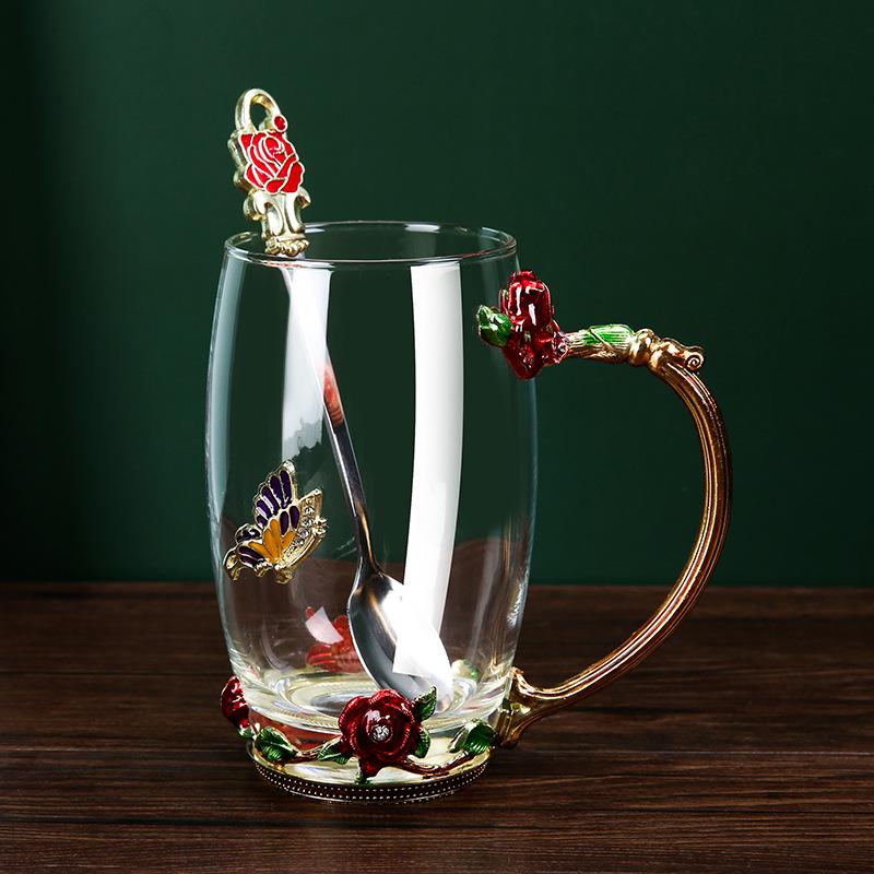 Tazze da Acqua Smaltate Colorate: Elegante Set in Vetro per Soggiorno per Caffè e Latte