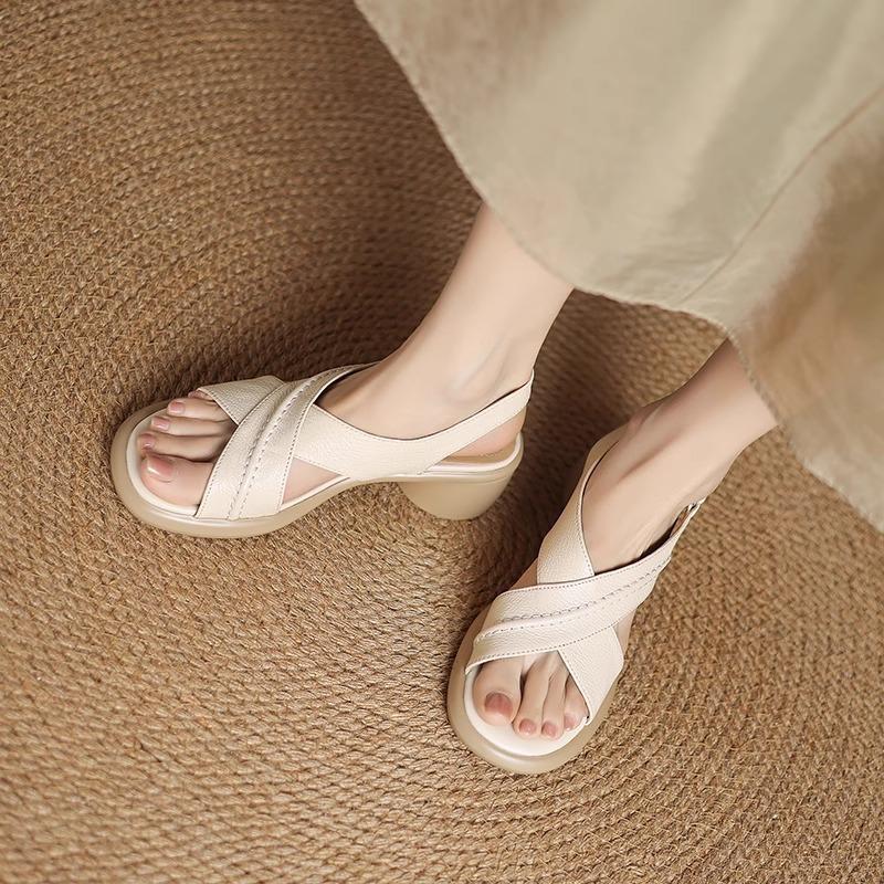 New Style of Women's Sandals with Medium Heels Thick Heels and Soft Soles