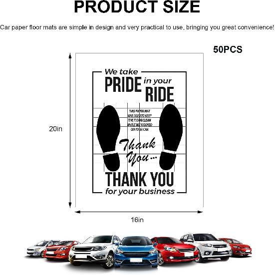 50 PCS Car Paper Floor Mats, 16 x 20 Inch Disposable Auto Carpet Pads with Footprint Words, Universal Temporary Vehicle Floor Protective Papers for