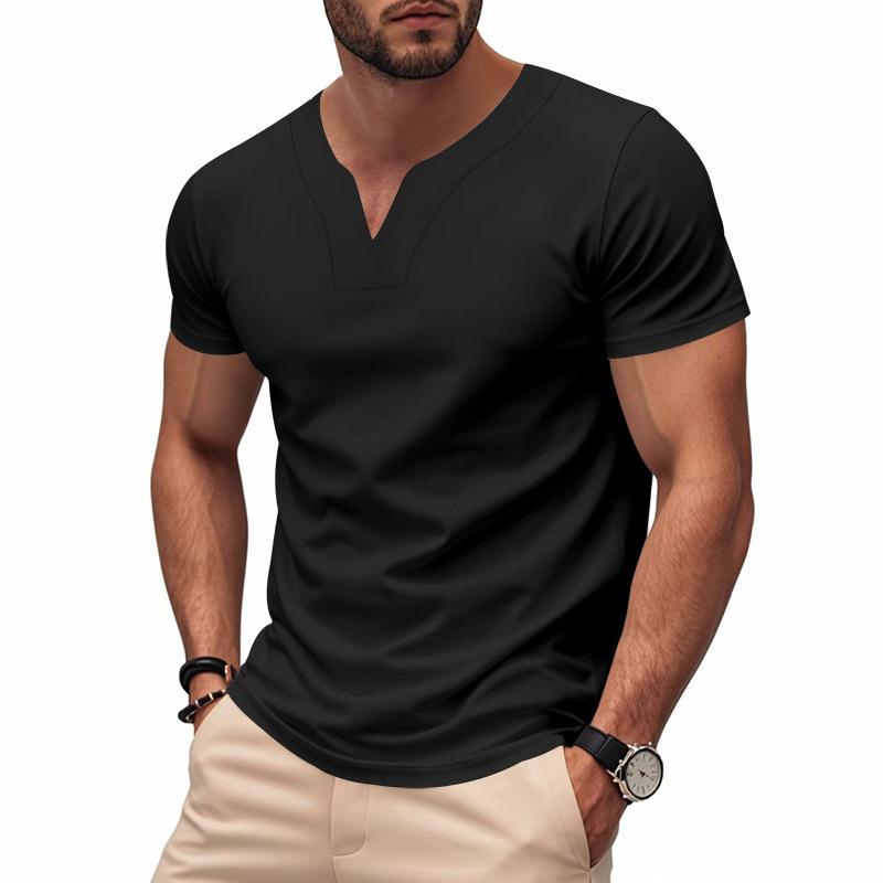 Summer V-neck Quick-drying Skin-friendly Loose Pure-color Short-sleeved Men’s T-shirts