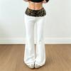Women's Casual Bell Bottom Pants with Patchwork Print and Flared Legs for Everyday Wear