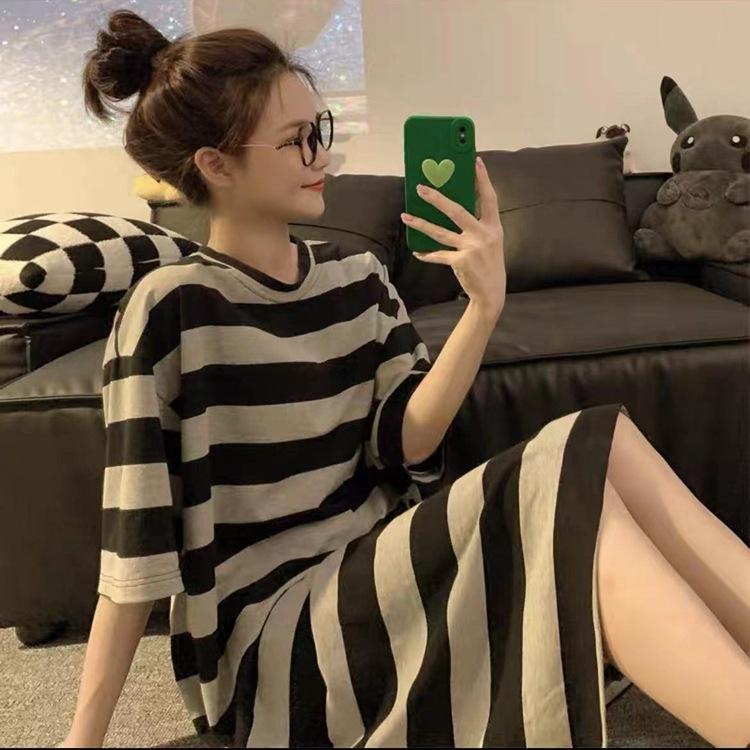 Pajamas Women's Summer Thin Pajamas Short Sleeves Large Size Fat Mm Medium and Long Pajamas Pajamas Loungewear