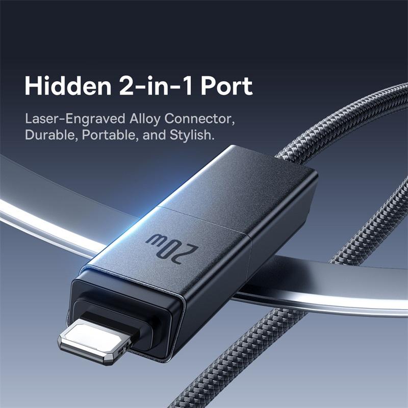 BASEUS Versatile 1m Two-For-Two Fast Charging Cable USB+Type-C to Type-C+Ip Data Cord