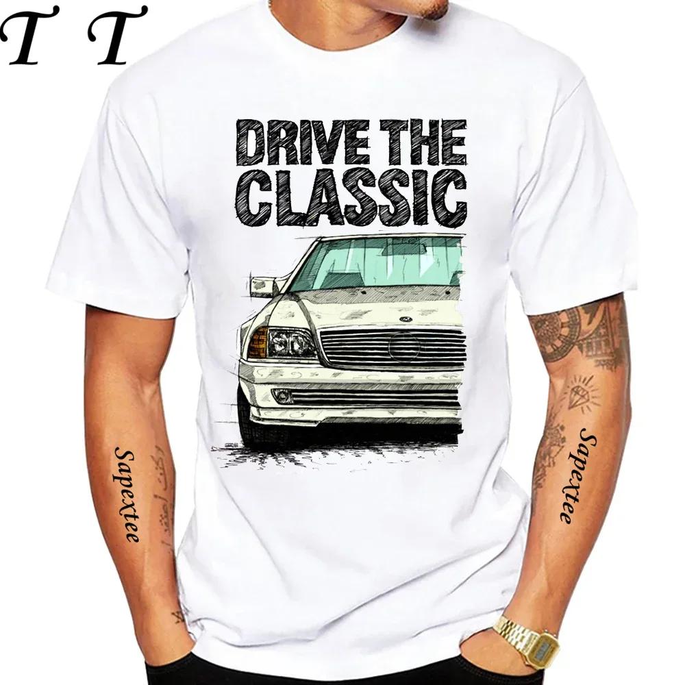 New Men Short Sleeve Drive The Classic Germany Old W123 W124 R129 T-Shirt Hip Hop Boy Casual White Tops 70's Vintage Car Tees