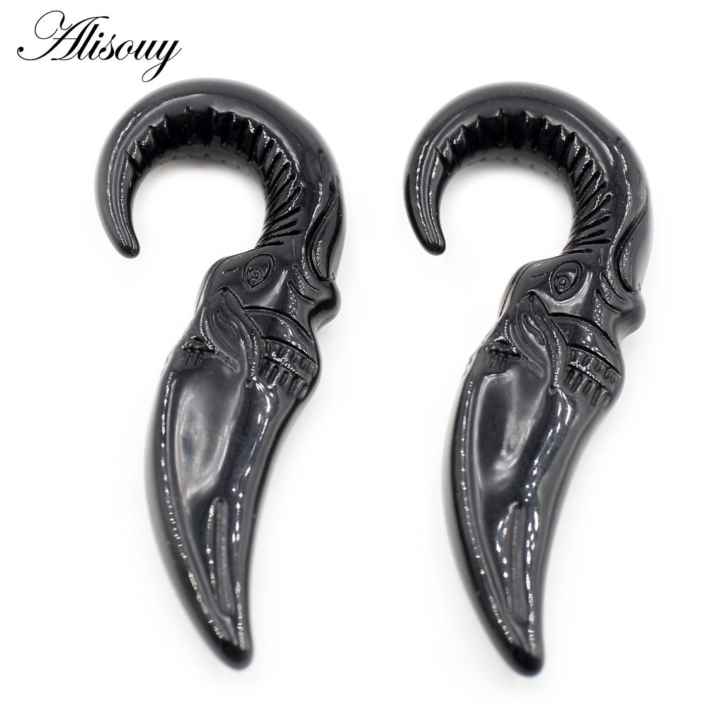 Alisouy 2 pièces 2-8mm couteau noir acrylique spirale bouchons d'oreille civière expanseur Tunnels cônes jauges boucles d'oreilles corps Piercing bijoux