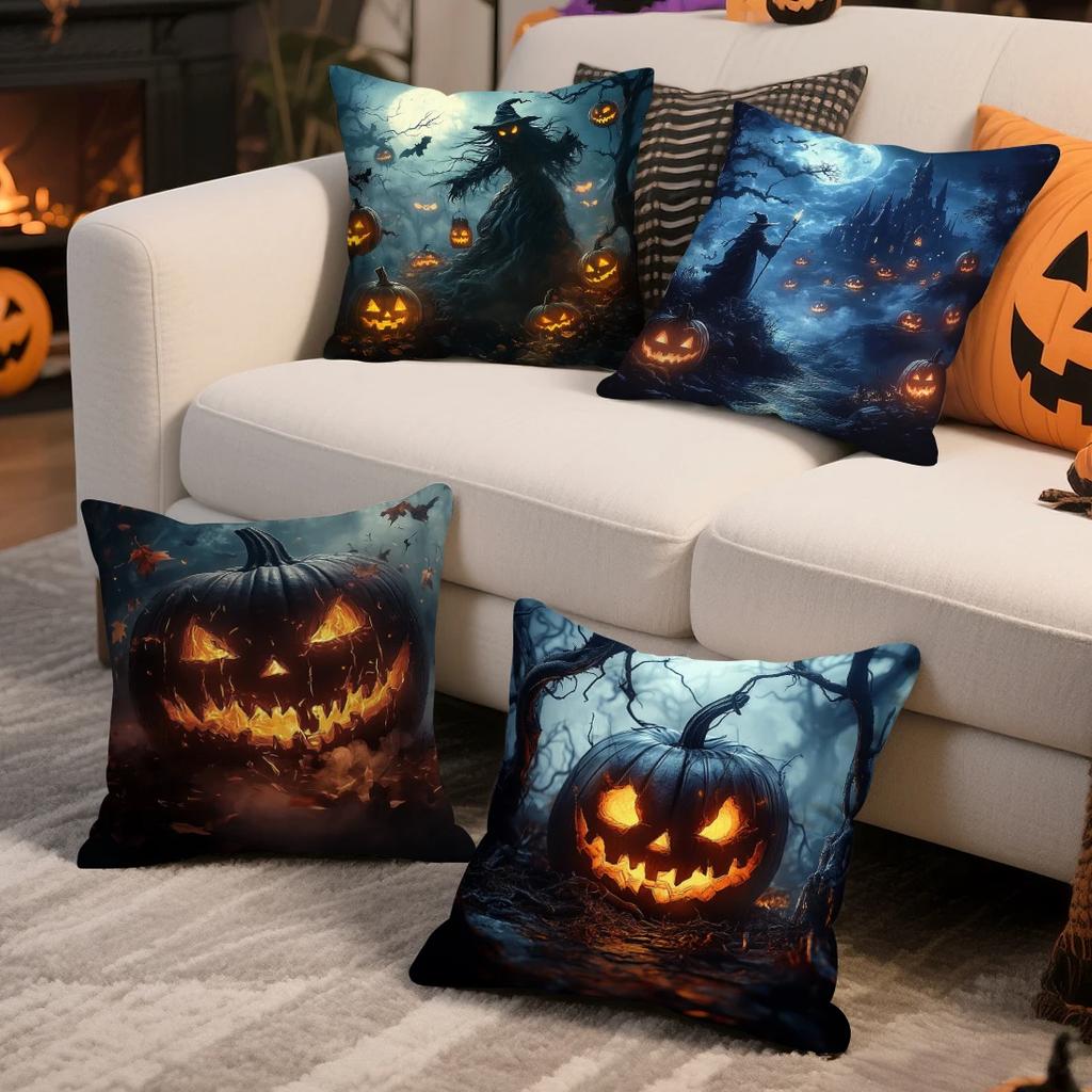 Halloween Horror Pumpkin Cushions Pillowcase Polyester Cushion Cover Throw Pillow Sofa Decoration Pillowcover Home Room Decor