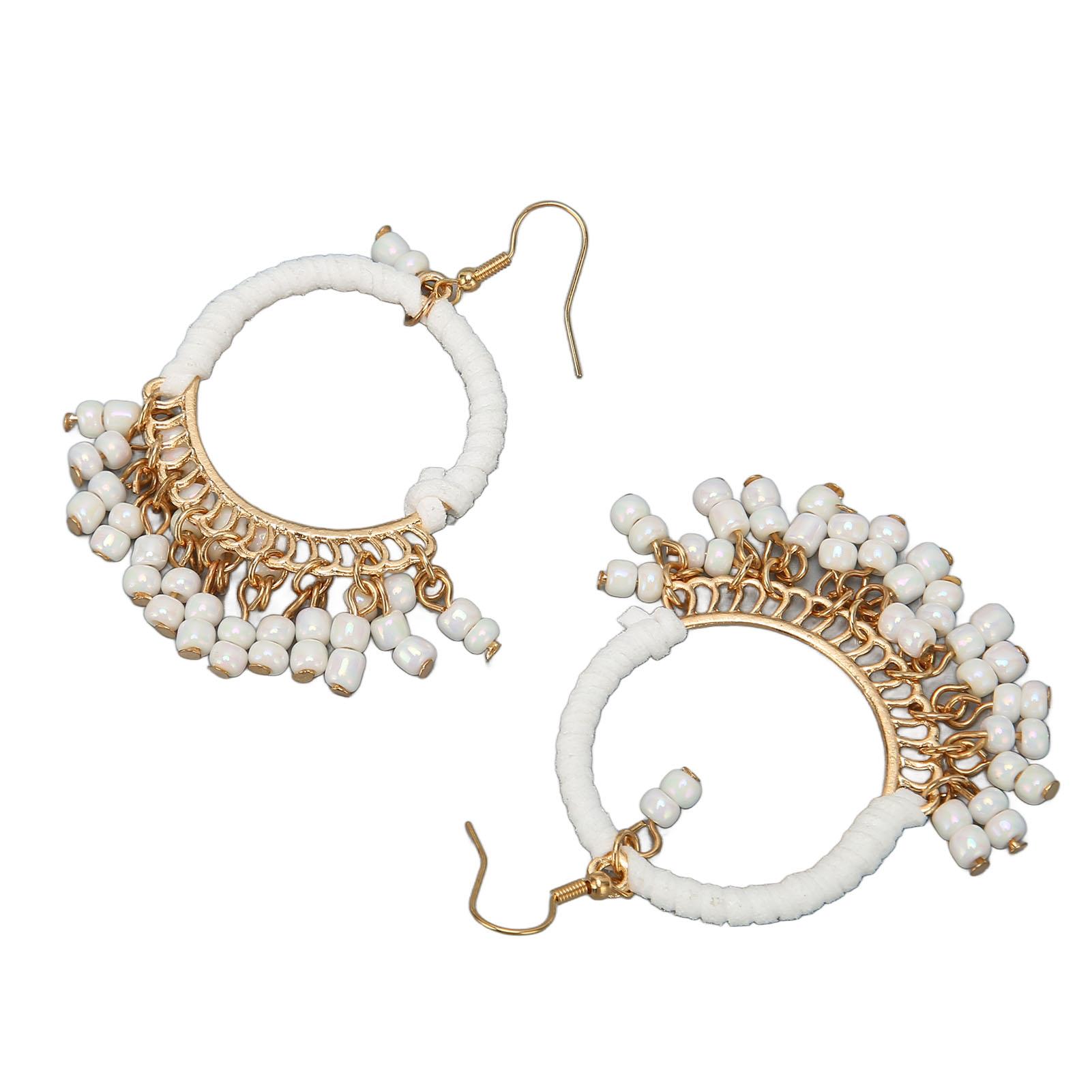 

Women Beaded Tassel Earrings Stylish Alloy Long Hoop Beaded Dangle Earrings for Daily Wear Long Beaded Tassel Earrings