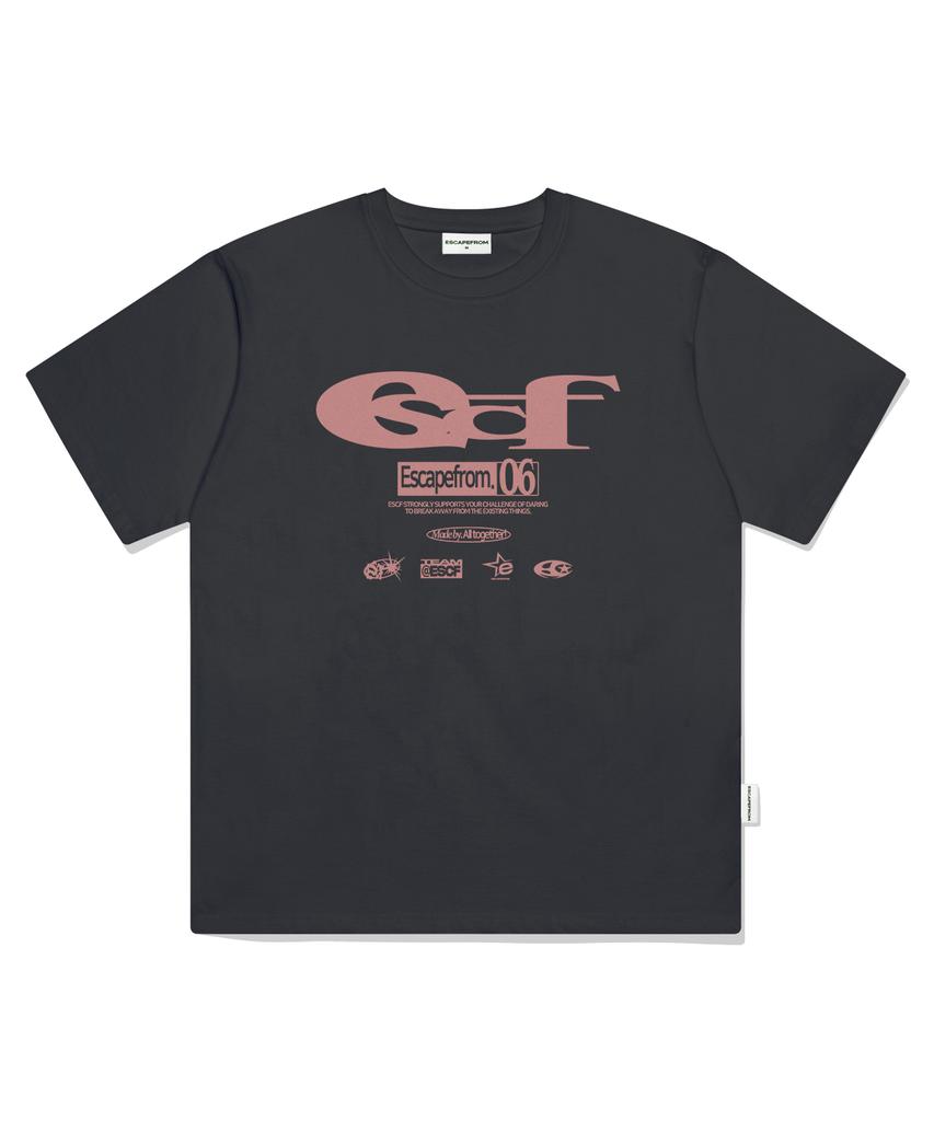 ESCAPEFROM Escf Logo Collage Print Oversized Short Sleeve T-Shirt Charcoal
