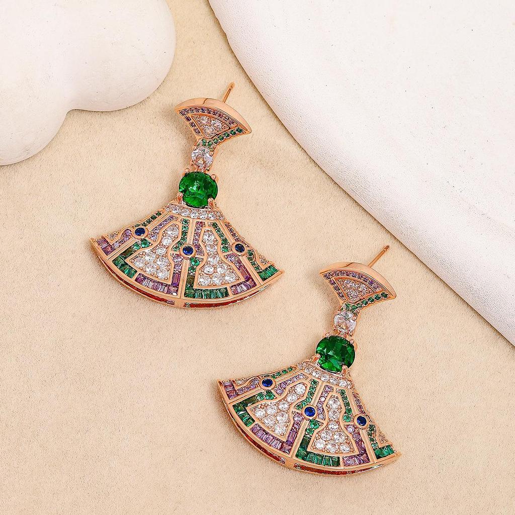Trendy Winter Geometric Fan S925 Sterling Silver Zircon Earrings & Necklace Set for Women