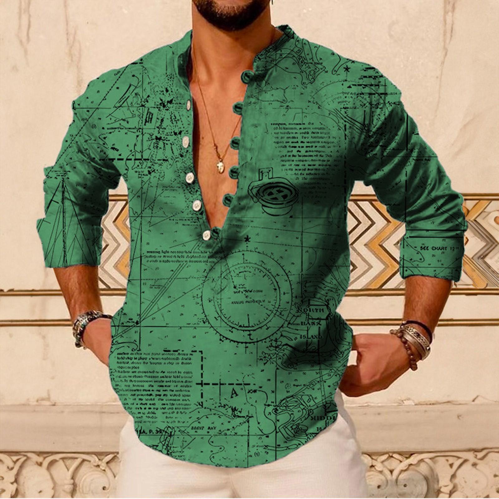 

Men s Loose Popular Leisure Long SSeeves Standing Collar Pullover Shirt XXL зелений